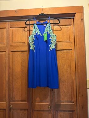 Lilly Pulitzer Royal Blue Mini Dress with Yellow-Green Embroidery